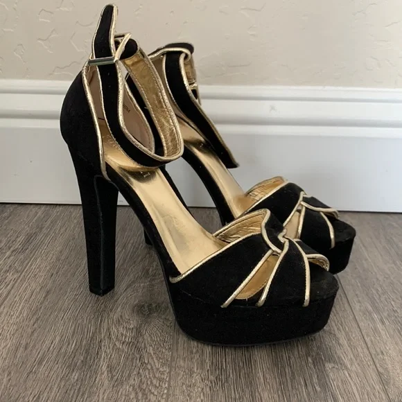 Forever 21 Shoes Black Gold Heels Poshmark